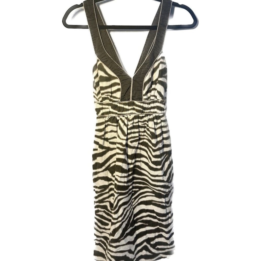 Banana Republic Dress Womens 4 Green Gray Organic Linen Pencil Party Sun…